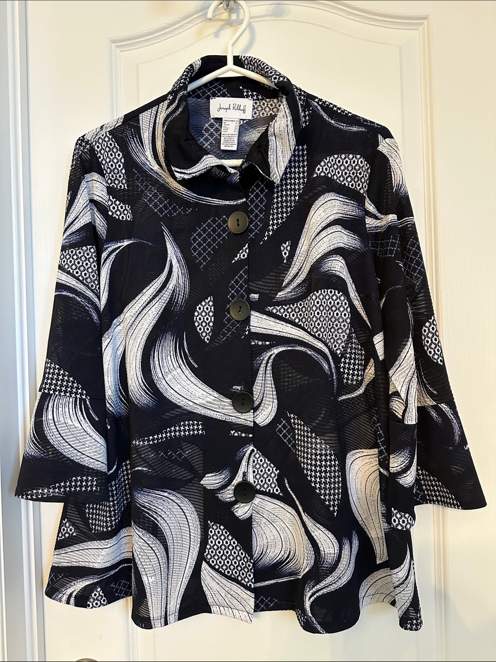 Joseph Ribkoff Black and White Abstract Button-Front Shirt Jacket